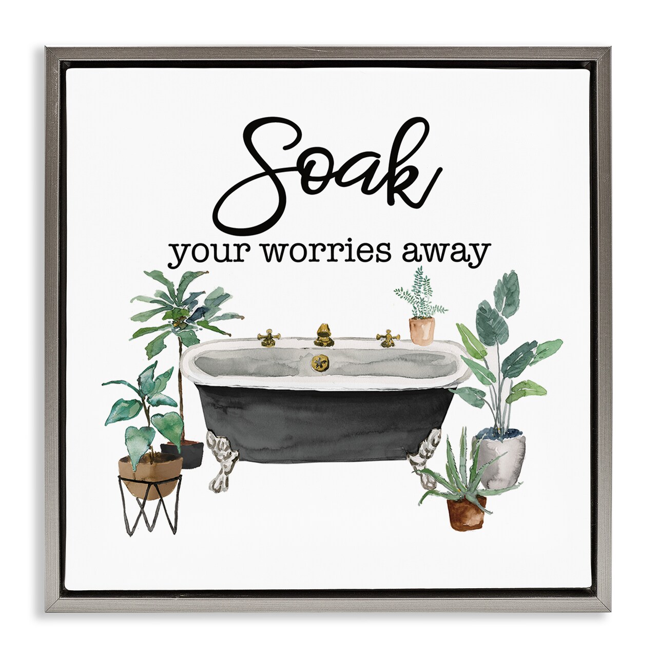 Stupell Industries Soak Worries Away Plants Floater Framed Canvas Wall Art Design by Masey St. Studios